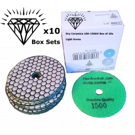 Dry Ceramica Diamond Polishing pads 1500 Grit Box of 10x 100mm diameter Light Green